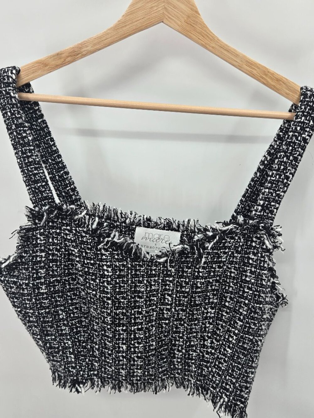 Mare Mare Anthropologie Black White Tweed Frayed Crop Top Size Medium